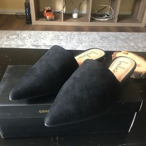 Lorena Black suede pointed toe slides (7.5)